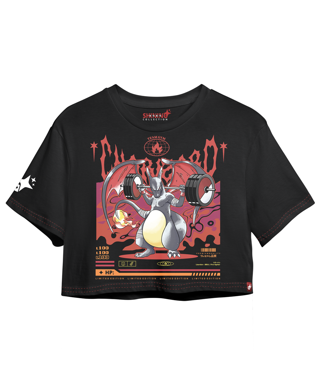 Crop Top Con Mangas Shining Charizard Gym Pokemon Oversized