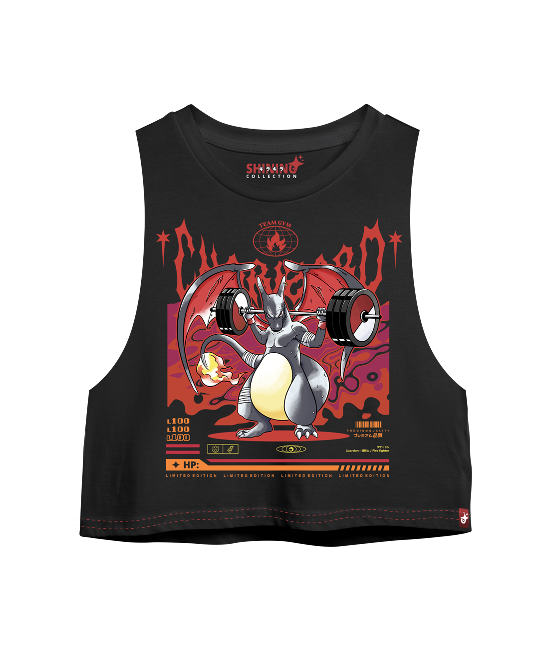 Crop Top Sin Mangas Shining Charizard Gym Pokemon Oversized