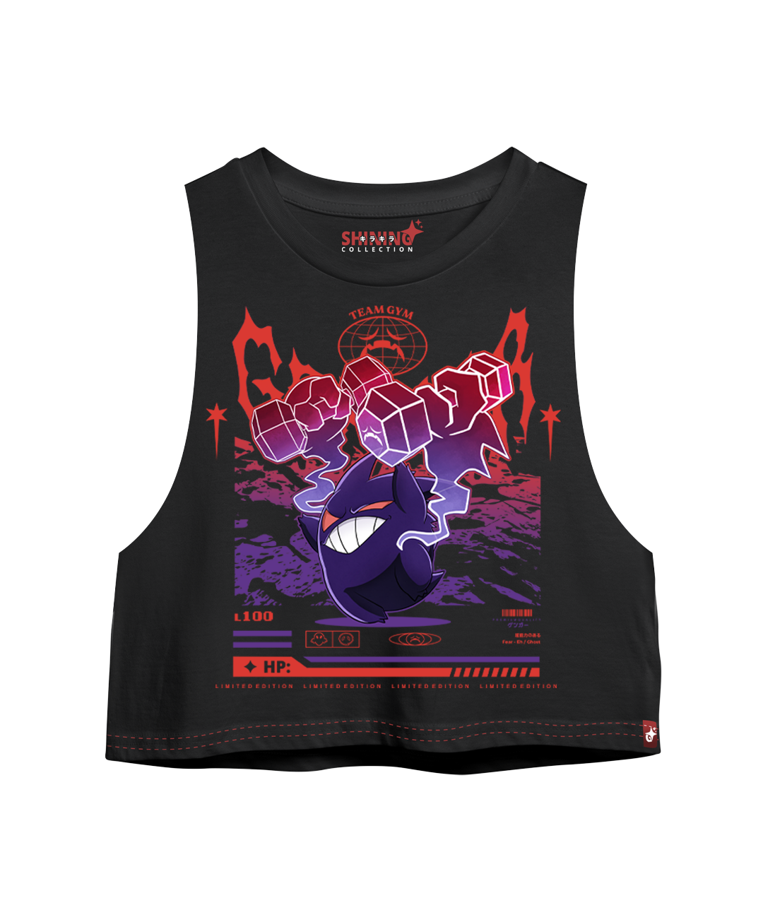 Crop Top sin Manga Gengar Gym - Pokemon Long Fit Unisex