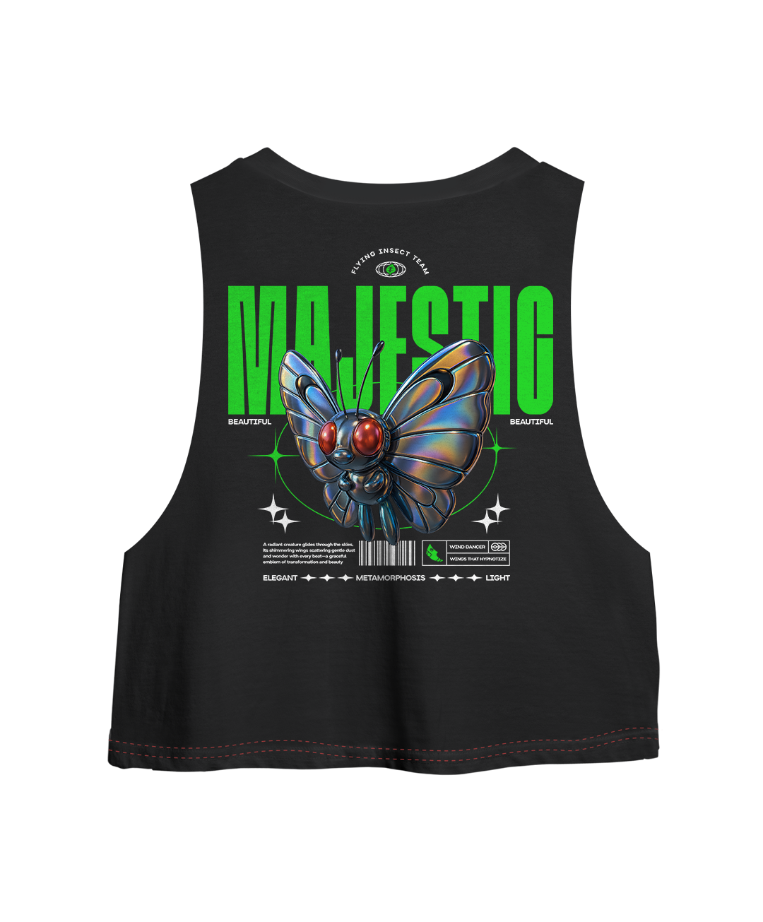 Crop Sin Mangas Butterfree Majestic - Oversized Long Fit Unisex