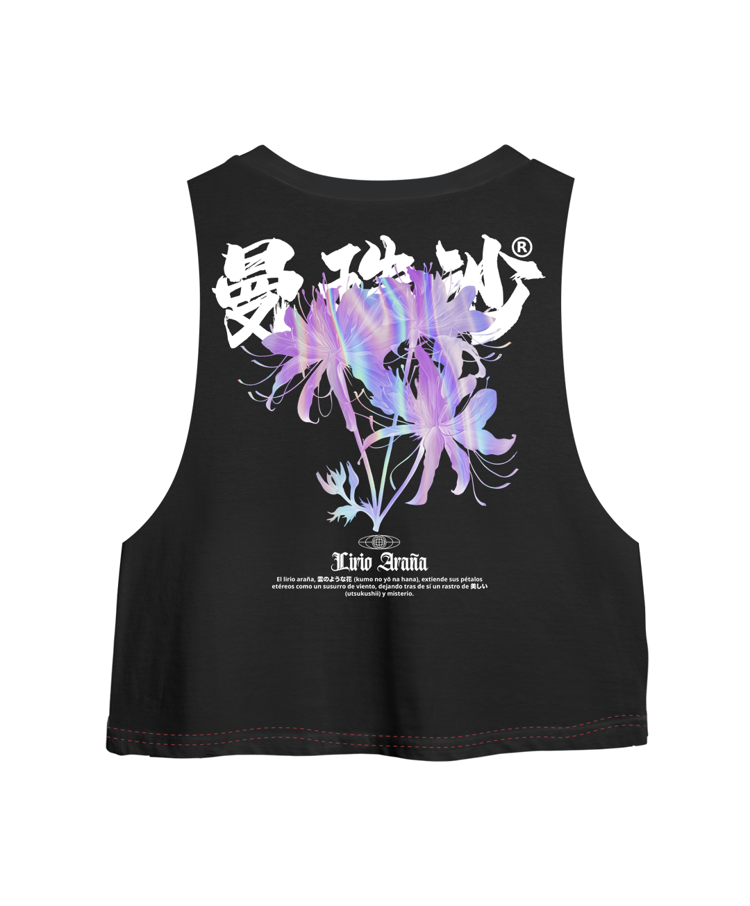 Crop Top Sin Manga Lirio Araña - Flor Mística - Long Fit Unisex