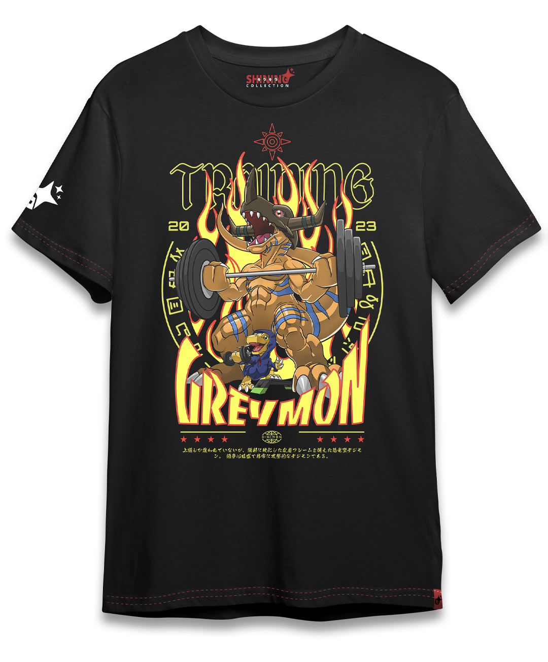 Polera Digimon: Greymon y Agumon en Acción Oversized Long Fit Unisex