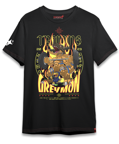 Polera Digimon: Greymon y Agumon en Acción Oversized Long Fit Unisex