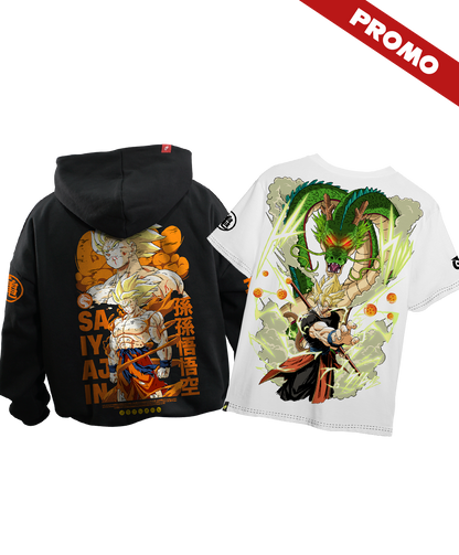 Promo Hoodie Dragon Ball Son Goku Super Saiyajin + Full Art Goku Shenlong
