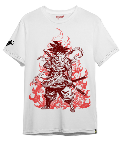 Polera Goku Samurai Tec. Achurado Dragon Ball Oversized Long Fit Unisex