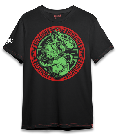 Polera Shenlong  Esferas Tec. Achurado Dragon Ball Oversized Long Fit Unisex